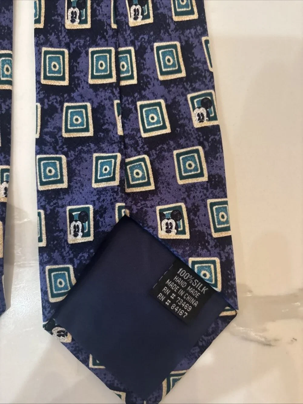 Disney Store Hand Made Portrait Mickey Mouse Blue 100% Silk Classic Neck Tie VTG